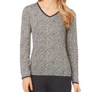 Cuddl Duds Softwear Lace Edge Long Sleeve V-Neck LARGE (5556)
